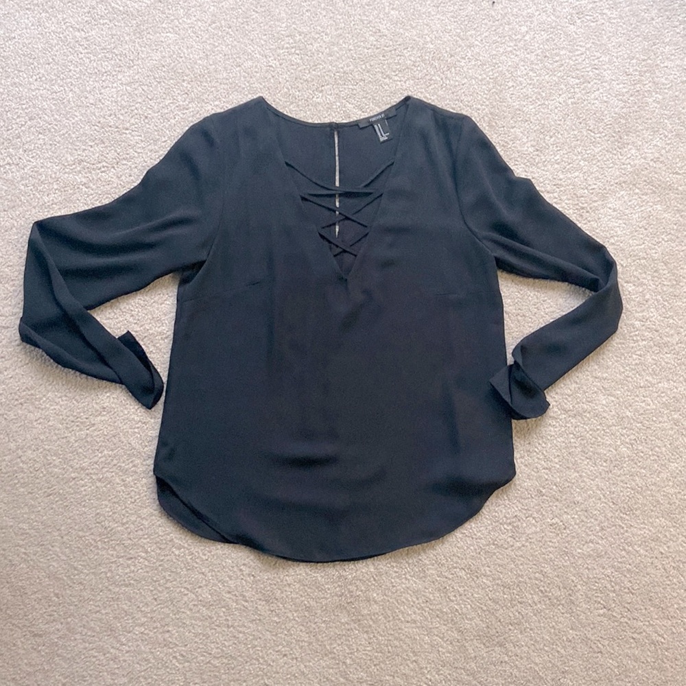 Forever 21 cross cross detailed blouse